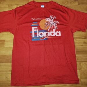 Vintage Daytona Beach Florida  Tropical Red Tee, XL Made in USA, single Stitch